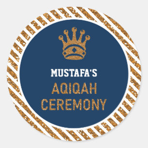 Sticker Rond Couronne Royale Bleue Or Prince Aqiqah