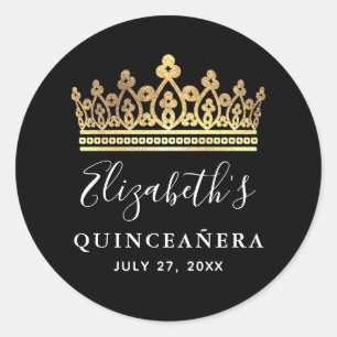 Sticker Rond Couronne Royale Noire et Dorée Élégante pour Quinc