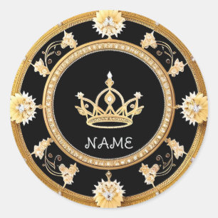Sticker Rond 👑 Couronne Royale Nom Personnalisé 👑