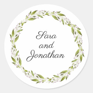 Sticker Rond Couronne verte aux fleurs bordeaux   MARIAGE
