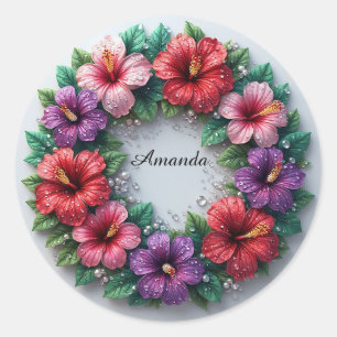 Sticker Rond Couronne vibrante d'hibiscus