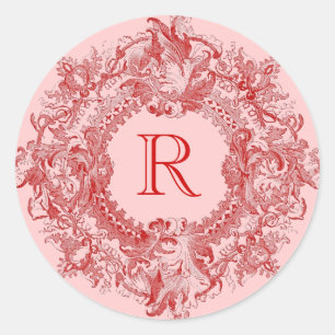 Sticker Rond Couronne vintage de fleurs rouges