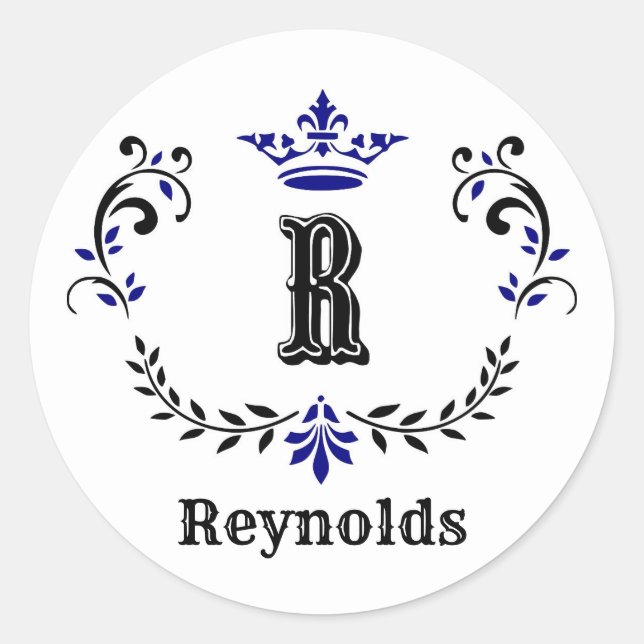 Sticker Rond Couronne Wreath Monogramme 'R' Personnalisé (Devant)