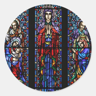 Sticker Rond Couronnement d'art en verre souillé de Mary