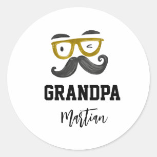 Sticker Rond Cours amusant jaune et Mustache Grandpa personnali