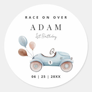 Sticker Rond Course voiture Anniversaire Invitation, Fast un An