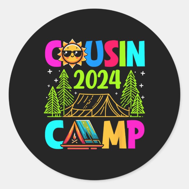 Sticker Rond Cousin Camp 2024 Vacances en famille Camping été C (Devant)
