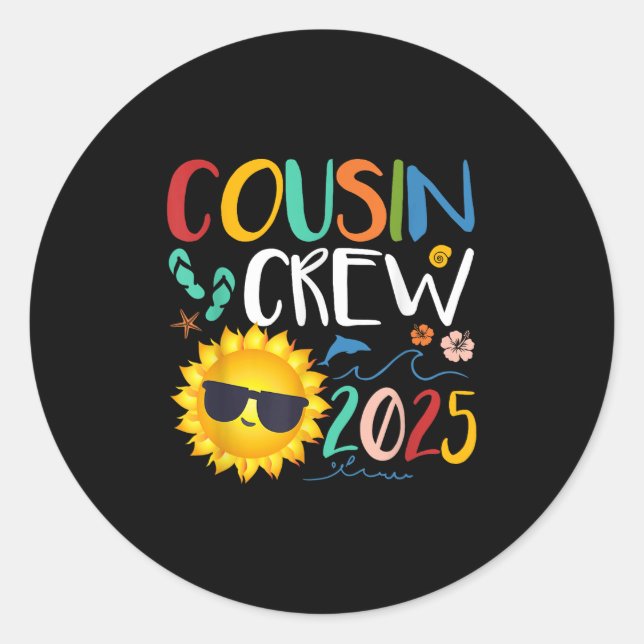 Sticker Rond Cousin Crew 2025 Shirt Family Vacation Beach (Devant)