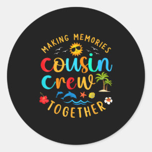 Sticker Rond Cousin Crew 2025 Summer Vacation Beach Voyage en f