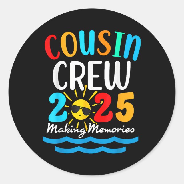 Sticker Rond Cousin Crew 2025 Summer Vacation Beach Voyage en f (Devant)