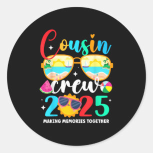 Sticker Rond Cousin Crew 2025 Summer Vacation Beach Voyage en f