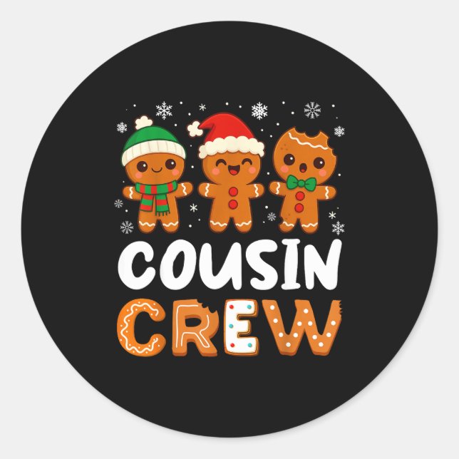Sticker Rond Cousin Crew Christmas 2025 Cookie Kids Boy Girl Fa (Devant)