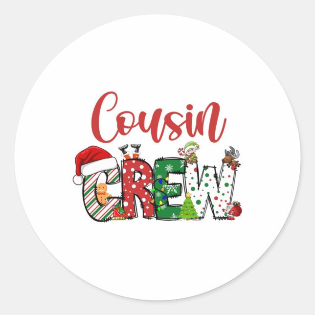 Sticker Rond Cousin Crew Christmas Family Pajama Front And Back (Devant)