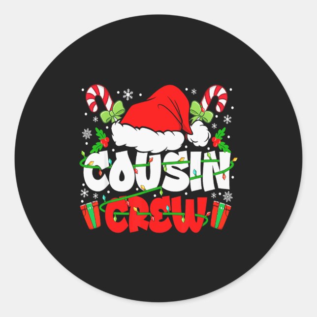 Sticker Rond Cousin Crew Christmas Santa Hat Lights Xmas Men Bo (Devant)
