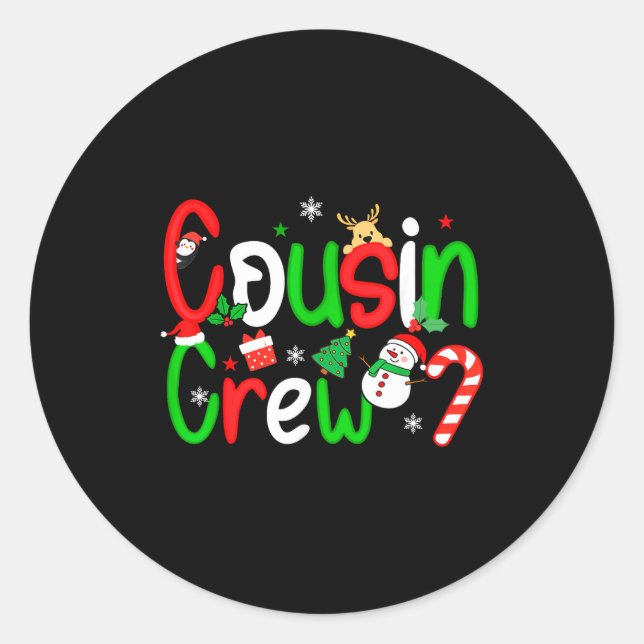 Sticker Rond Cousin Crew Christmas Xmas Lights Family Matching  (Devant)