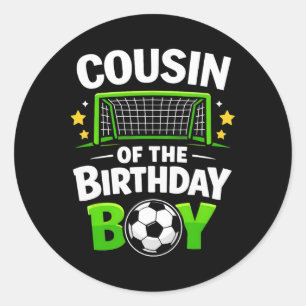 Sticker Rond Cousin du garçon de la fête de soccer Ll 