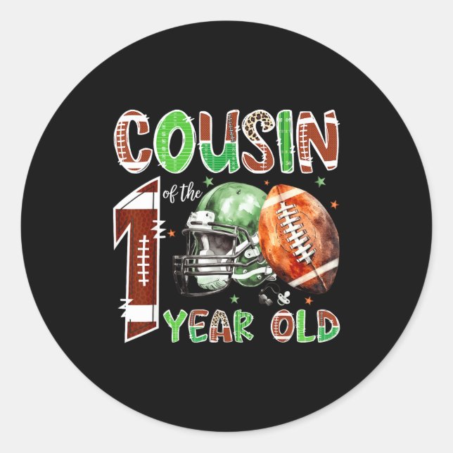 Sticker Rond Cousin Of The 1 Year Old Football 1st Birthday Boy (Devant)