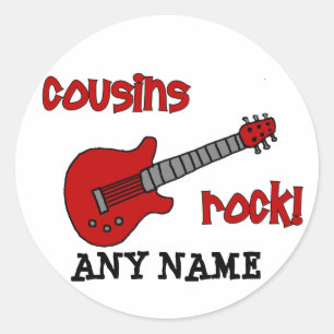 Sticker Rond Cousins Rock ! avec la guitare rouge