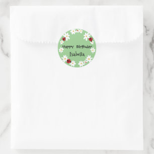Sticker Rond Coute Polka point Ladybug Daisy Flower fête d'anni