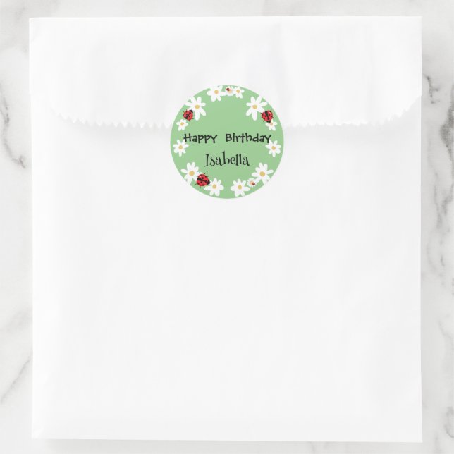 Sticker Rond Coute Polka point Ladybug Daisy Flower fête d'anni (Sac)