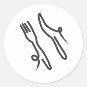 Sticker Rond Couteau alimentaire et fourche moderne gris et bla