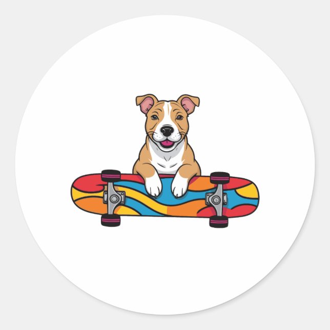 Sticker Rond Couteau Bull Terrier sur skateboard (Devant)