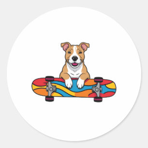 Sticker Rond Couteau Bull Terrier sur skateboard