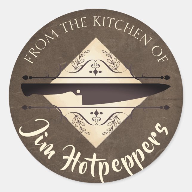 Sticker Rond Couteau de cuisiniers en cuir Faux de la cuisine é (Devant)