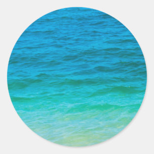 Sticker Rond Coutume Bleu Vert de la mer Vagues Modèle blanc 