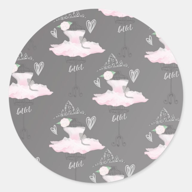 Sticker Rond Couture rose et gris Ballerina Anniversaire (Devant)
