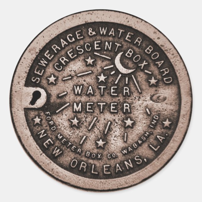 Sticker Rond Couverture du compteur d'eau de la Nouvelle-Orléan (Devant)