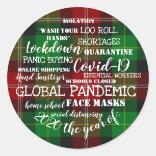 Sticker Rond covid19 2020 the year of face masks tartan