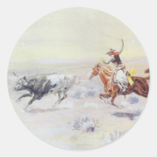 Sticker Rond Cow-boys du Bar Triangle par CM Russell