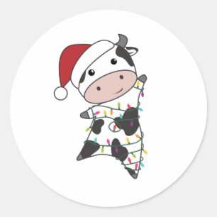 Sticker Rond Cow Cheerful Christmas Winter Animals