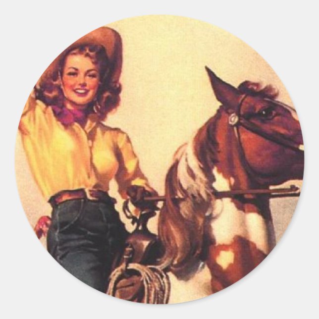 Sticker Rond Cow-girl sur son cheval (Devant)