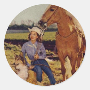 Sticker Rond Cow-girl vintage