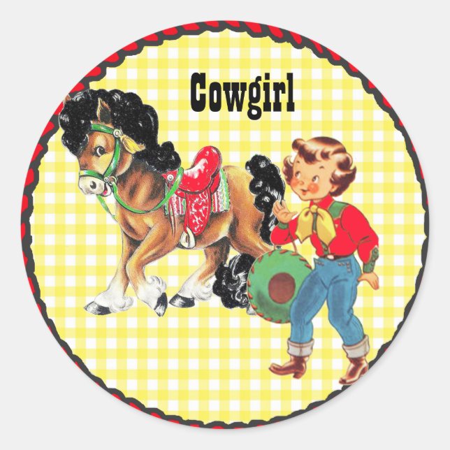 Sticker Rond Cow-girl Western Party avec chevalier (Devant)