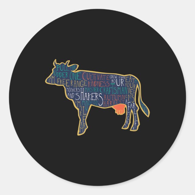 Sticker Rond Cow Silhouette Tygraphy Phrases Heifer Fun Chris T (Devant)