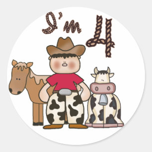 Sticker Rond Cowboy 4e anniversaire