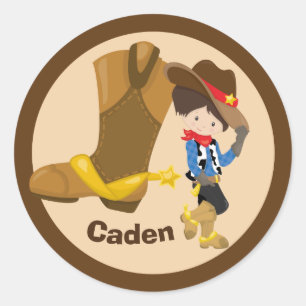 Sticker Rond Cowboy Anniversaire de enfant Party Monogramme Pet