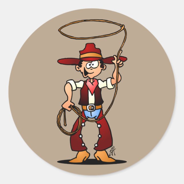 Sticker Rond Cowboy avec lasso (Devant)