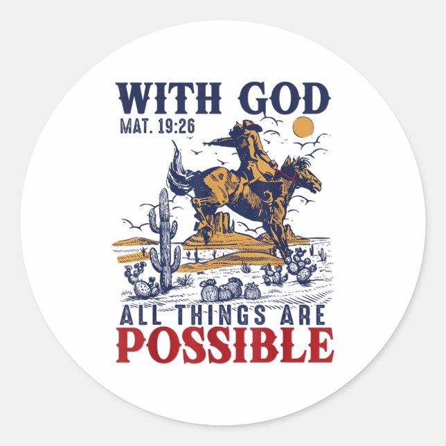 Sticker Rond Cowboy Bible Scripture Verse Western Jesus For Men (Devant)
