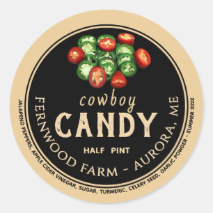 Sticker Rond Cowboy Bonbons Canté Poivre Jalapeno Poivre Jelly