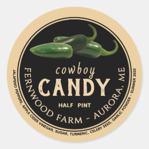 Sticker Rond Cowboy Bonbons Canté Poivre Jalapeno Poivre Jelly