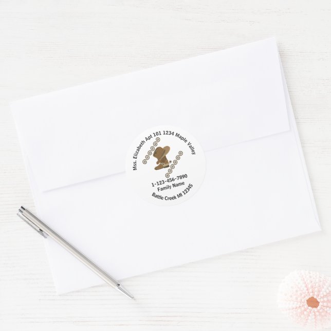 Sticker Rond Cowboy Boot and Casquette Off Family Home Adresse (Enveloppe)