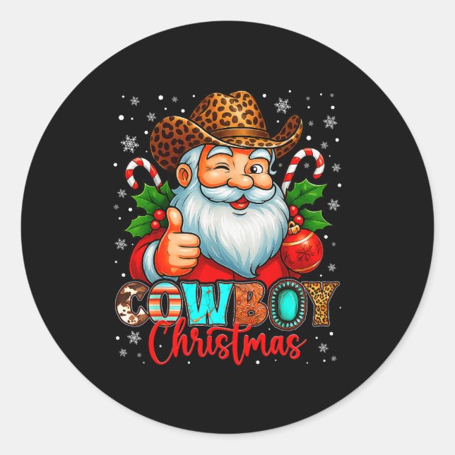 Sticker Rond Cowboy Christmas Santa Pajamas Xmas Men Boy Kids O (Devant)