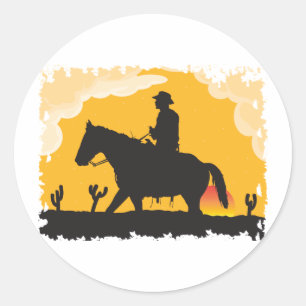 Sticker Rond Cowboy de coucher du soleil