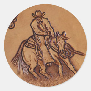 Sticker Rond Cowboy en cuir occidental de rodéo d'équitation
