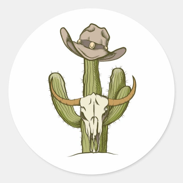 Sticker Rond Cowboy En Westen Cactus Idées Cadeaux Yeehaw (Devant)