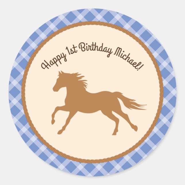 Sticker Rond Cowboy Horse Pony Cute 1er Anniversaire Thème de f (Devant)